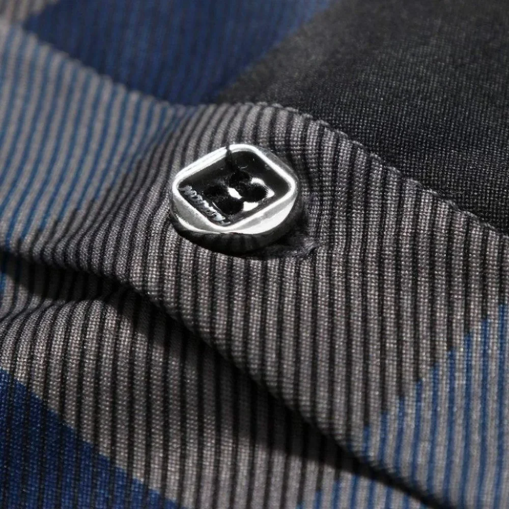 Business Casual Blue Men's Plaid Print Shirt - Picture 8 of 9